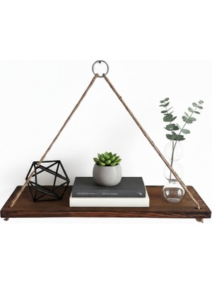 Dyris Doğal Ahşap 1 Katlı Jüt Ipli Dekoratif Raf – Kitaplık, Çiçeklik, Banyo ve Mutfak Için Şık Asma Raf