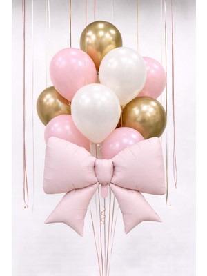 Patladı Gitti Pembe Fiyonk Folyo Balon Seti – Gold & Pembe Lateks Balonlu