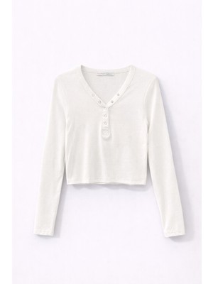 Mixray 2049 Kadın Çıtçıtlı Basic Bluz Beyaz