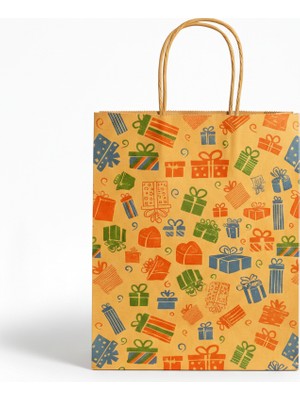 Aivor Hediyelik Desenli Kraft Çanta (10 adet) 24x10x28 cm Karton Kağıt Poşet Çanta , Butik