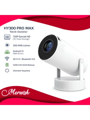 Goes HY300 Promax Taşınabilir Mini Projeksiyon Cihazı 720P Doğal 4K Destek Kablosuz Yansıtma