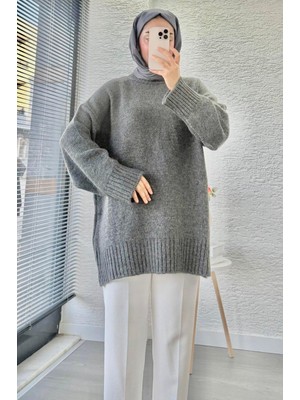 Miraydin Butik Kadın Bisiklet Yaka Oversize Kazak - Antrasit