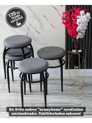 Ars 4 Adet Demir Ayaklı Tabure,gri Tabure, Mutfak Balkon Taburesi, Kumaş Tabure, Tabure, Oturak