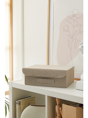 PremiumPort Bej Dokulu Kapaklı Dolap Çekmecesi Takı ve Saklama Kutusu 30X23X11