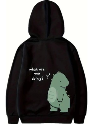 Alfanora Sevgililer Günü Özel Unisex Kapüşonlu Baskılı Oversize Sweatshirt - Siyah