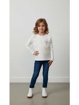 love Çiçek Detaylı Yuvarlak Yaka Penye Bluz