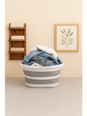 PremiumPort Katlanabilir 25 Lt Çamaşır Leğeni, Akordiyon Sepet, Pratik Banyo Düzenleyici