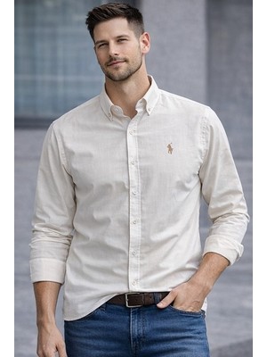 Quero Keten Pamuk Düğmeli Yaka Erkek Gömlek