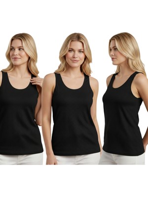 Kadın Atlet Jakarlı Beyzik Battal Beden Kalın Askılı 3 Lü Set