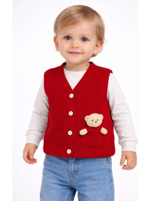 love Ayıcık Detaylı Düğmeli Unisex Triko Yelek