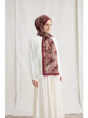 Camellia Scarfs Monaco Kraş Şal - Bordo Bej
