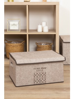 PremiumPort Bej Keçe Kapaklı Çok Amaçlı Maxi Kutu 47X37X24 cm