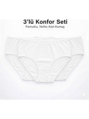 Woan 3’lü Doğal Bayan Külot Seti Pamuklu Beyaz Nefes Alan Kumaş