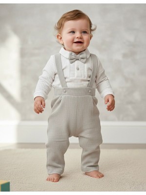 Butik Erkek Bebek Salopet Tulum Papyon Aksesuarlı %100 Pamuklu Kumaş