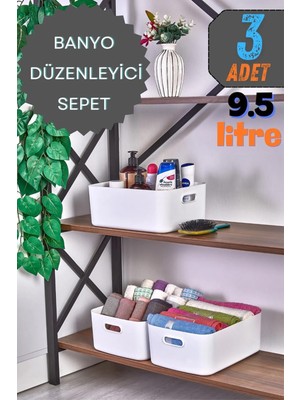 Mutfak Köşesi 3'lü Tidybox Büyük Boy 9.5 Lt Basic Banyo Organizeri Sepet, Dekoratif Buzdolabı Düzenleyici