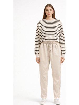 Azbey Yüksek Bel Bağcıklı Rahat Kesim Kadın Pantolon Bej - L