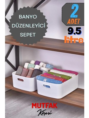 Mutfak Köşesi 2'li Tidybox Büyük Boy 9.5 Lt Basic Banyo Organizeri Sepet, Dekoratif Buzdolabı Düzenleyici
