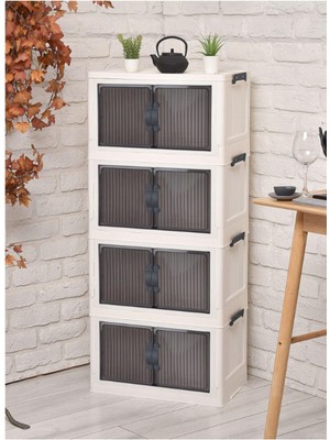 Mutfak Köşesi 4 Katlı Portatif Çok Amaçlı Kapaklı Organizer - Istiflenebilir Mutfak ve Kiler Dolabı