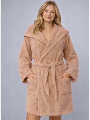 Emillie Kapşonlu Bukle Bornoz -%100 Pamuk