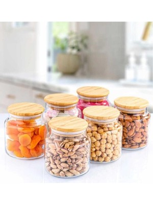 Teknotrust Vakumlu 6'lı Cam Saklama Kabı, Bambu Kapaklı, 800ML Set