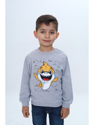 Toontoy Erkek Çocuk Çıtçıtlı Köpek Balığı Baskılı Sweatshirt