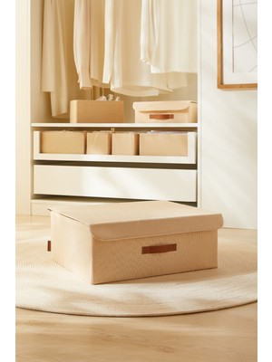 PremiumPort Katlanabilir Jüt Keten Kumaş Dolap Içi Çamaşır ve Oyuncak Saklama Kutusu