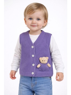 love Ayıcık Detaylı Düğmeli Unisex  Triko Yelek