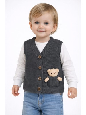 love Ayıcık Detaylı Düğmeli Triko Yelek