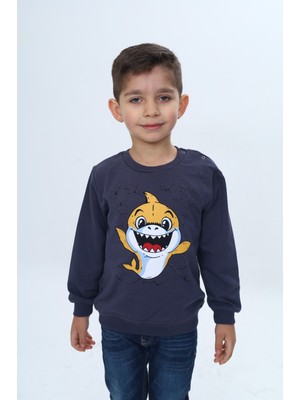 Toontoy Erkek Çocuk Çıtçıtlı Köpek Balığı Baskılı Sweatshirt