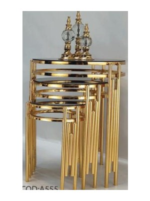 Çelsan Yuvarlak Sütun Model 3’lü Zigon Sehpa Seti – Gold Metal Ayaklı – Siyah Cam – Yerli Üretim