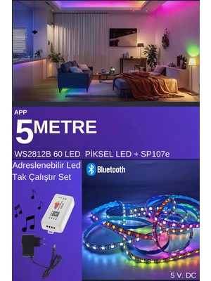 Allians WS2812B 60 LED Pixel LED Seti, Bluetooth, Müzik ve Animasyon Kontrol