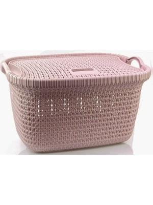 PremiumPort Örgü Desenli Pudra Çamaşır Sepeti, 30 Lt, Kapaklı, Şık ve Kullanışlı