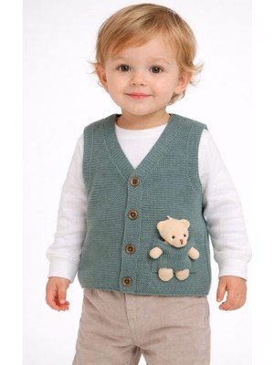 love Ayıcık Detaylı Düğmeli Unisex Triko Yelek