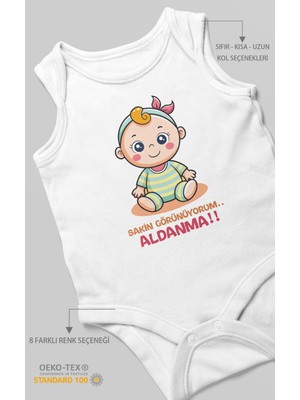 Morivo Kids Sakin Görünüyorum Aldanma! V2 Baskılı Bebek Zıbını – Çıtçıtlı Body | %100 Pamuk Sıfır Kol