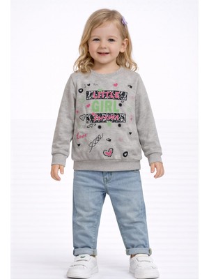 love Selanik Kumaş Baskı Detaylı Yuvarlak Yak Sweat