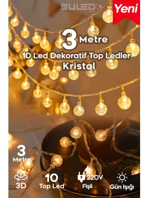 Allians 3 Metre 10 Kristal Top LED Işık, Iç ve Dış Mekan Dekoratif Aydınlatma