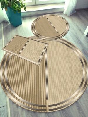 Ardizayn Paye Gold, Kaymaz Pamuk Taban Yuvarlak Banyo Halısı (40 x 60 - 60 x 60 - 100 x 100 cm 3'lü)