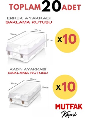 Mutfak Köşesi 20 Adet Ayakkabı Saklama Kutusu 10 Adet Kadın 10 Adet Erkek Için Steril Şeffaf