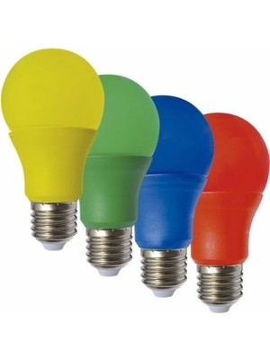 1'er Adet Toplamda 4 Tane Sarı, Kırmızı, Mavi, Yeşil Renk 10 Watt E27 Duy LED Ampul, 4'lü Renkli Ampul