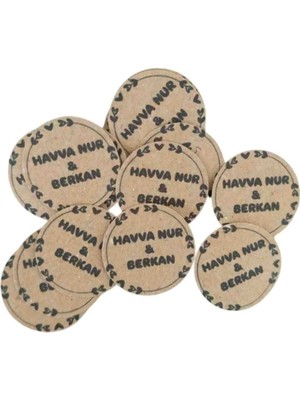 Kraft Kağıt Yuvarlak Isim Etiketi 100 Adet (Kına-Nikah-Düğün-Söz-Bebek Etiketi)