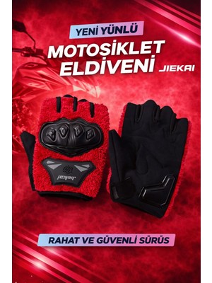 Jiekai Peluşlu Yarım Eldiven, Bisiklet Eldiven Korumalı Kırmızı Renk