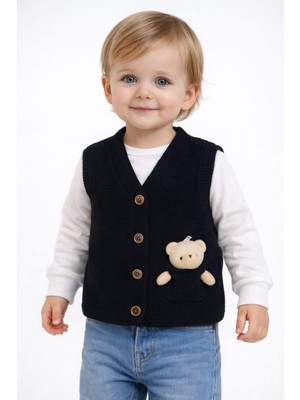 love Ayıcık Detaylı Düğmeli Triko Yelek