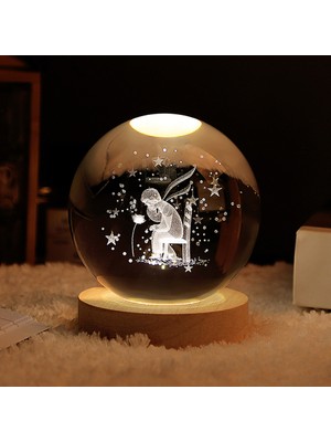 ForWhat Büro Ev Ofis Hediyesi Için 6cm Küçük Prens Stil Ahşap Standlı Işıklı Cam Küre