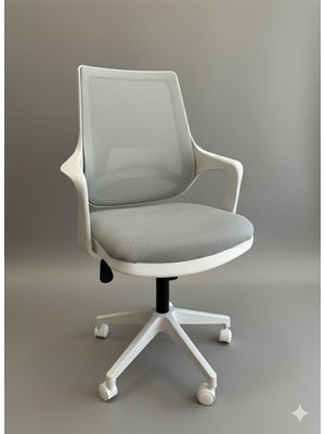 Sahmetra Nets Çalışma Sandalyesi | Ofis ve Bilgisayar Koltuğu | Gri Kumaş - Beyaz Kollar