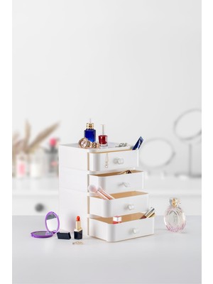 Mutfak Köşesi 4'lü Çekmeceli Takı, Makyaj ve Kozmetik Düzenleyici Çekmece, Ofis Masa Düzenleyici