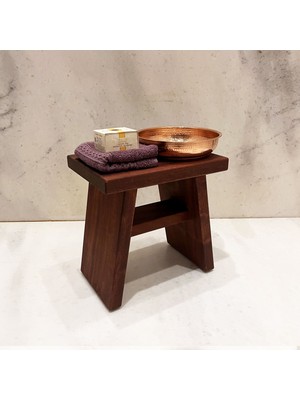 Shark Anatolia Maun Ahşap Banyo Taburesi Oturak ve Kızıl Bakır Hamam Tası Seti