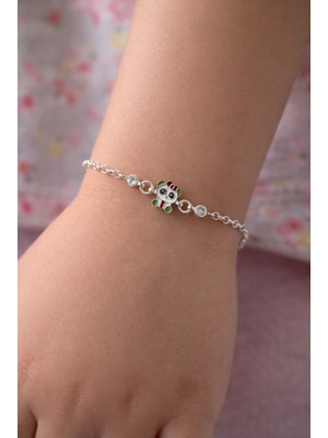 miraç gümüş takı atölyem 925 Ayar Gümüş Ayıcık Detaylı Mineli Çocuk Bilekliği