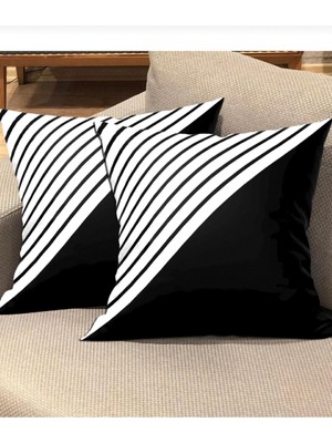 Ardizayn Siyah - Beyaz -  Kadife Kumaş 2'li Kırlent Kılıfı - Çift Taraflı Baskı