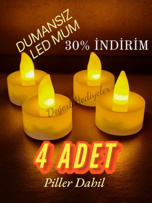 Allians 4'lü Sarı LED Dekor Mum Seti, Her Türlü Organizasyon Için, Kokusuz