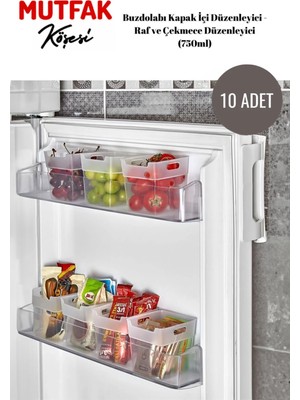 Mutfak Köşesi 10 Adet Mega Boy Buzdolabı Kapak Içi Düzenleyici Organizer - Banyo Düzenleyici, Mini Kutu 750ML